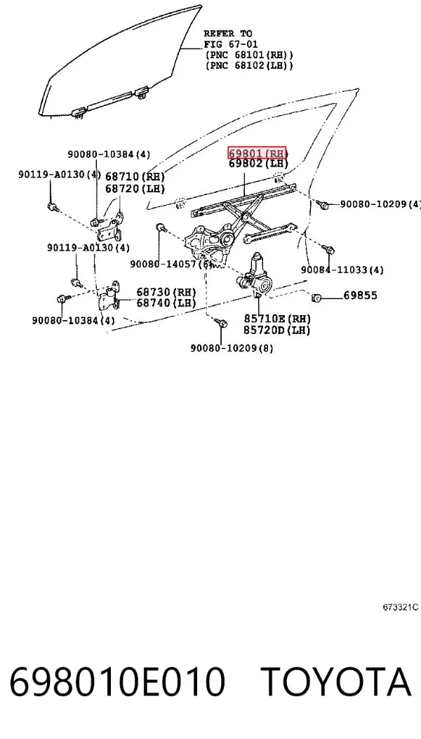 Mecanismo de acionamento de vidro da porta dianteira direita Lexus RX 300/330/350/400H