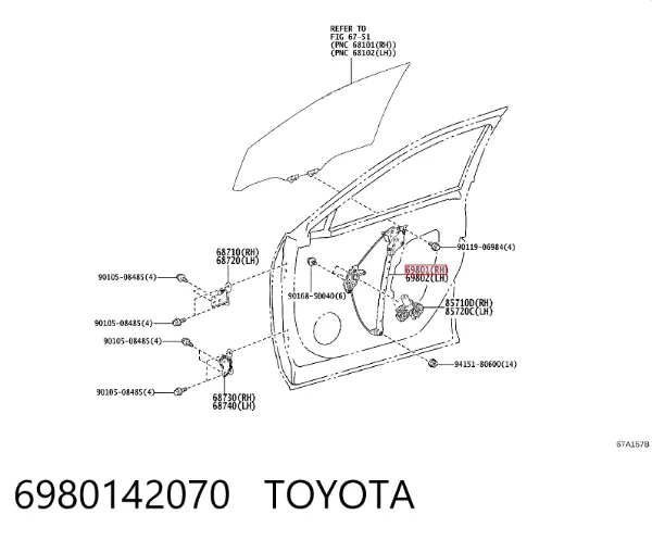 Motor de acionamento de vidro da porta dianteira direita 6980142070 Toyota