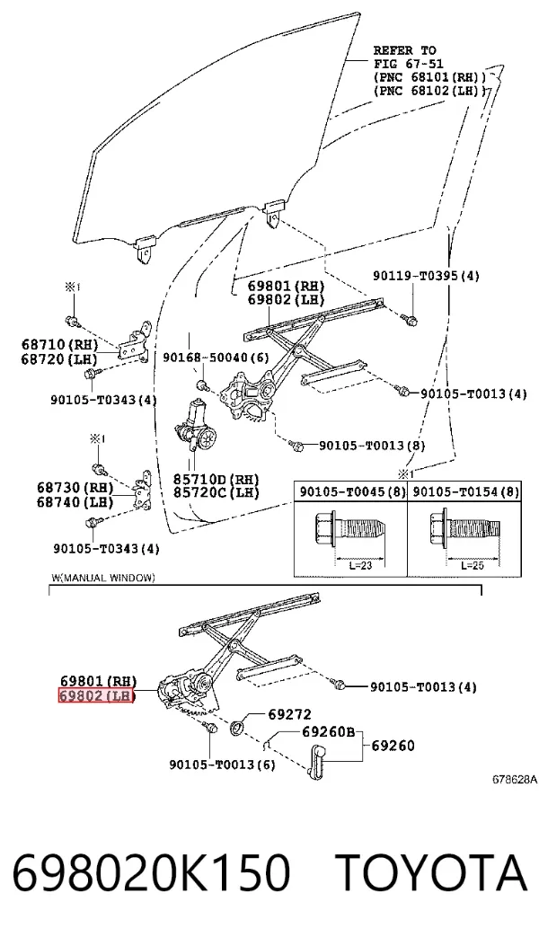 Mecanismo de acionamento de vidro da porta dianteira esquerda Toyota Hilux GUN12, GUN13