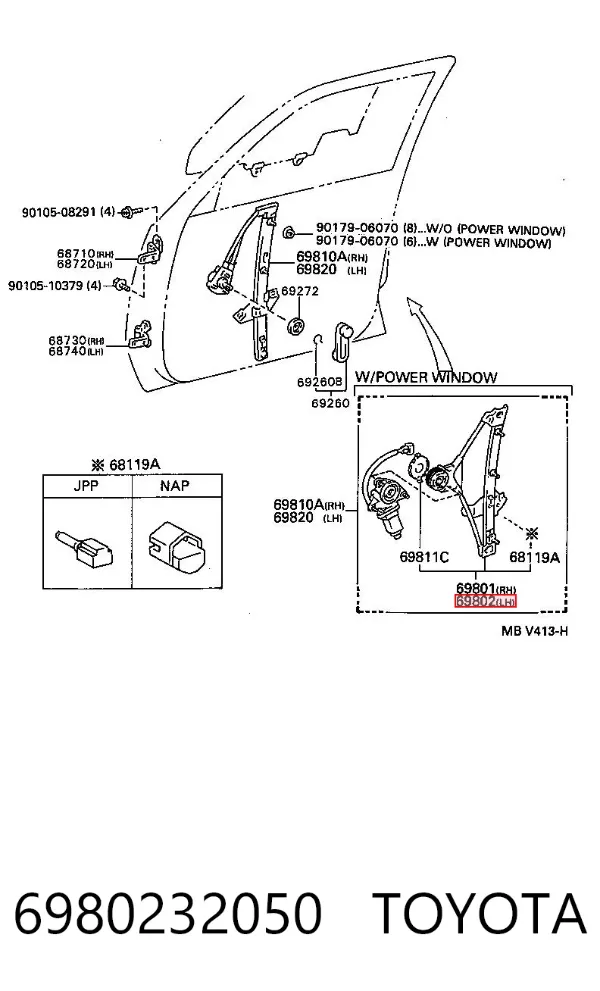 Mecanismo de acionamento de vidro da porta dianteira esquerda 6980232050 Toyota