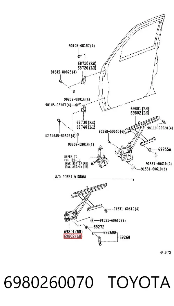 Mecanismo de acionamento de vidro da porta dianteira esquerda Toyota Land Cruiser 100