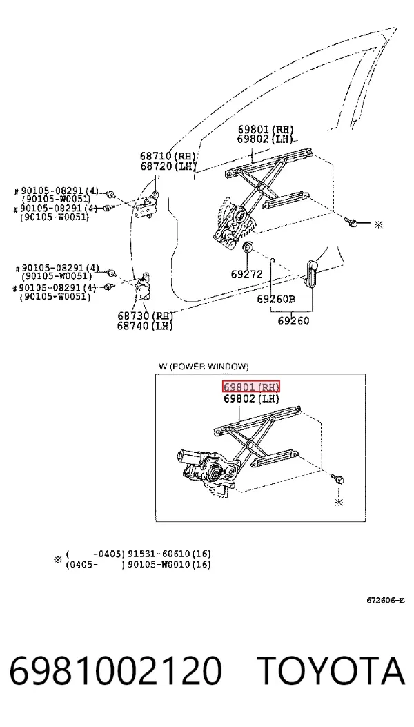Mecanismo de acionamento de vidro da porta dianteira direita 6981002120 Toyota