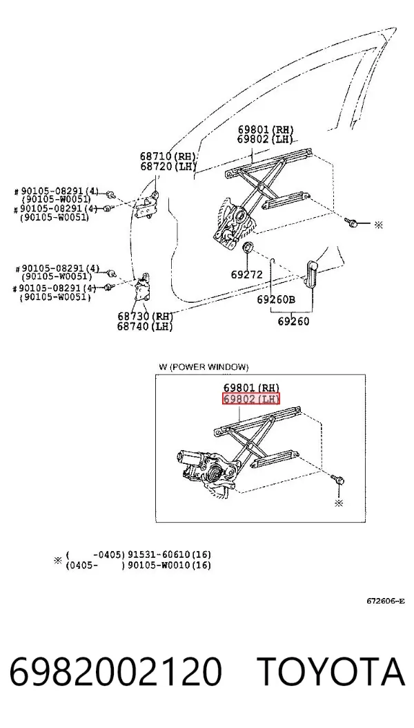 Mecanismo de acionamento de vidro da porta dianteira esquerda 6982002120 Toyota