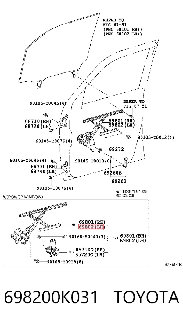 Mecanismo de acionamento de vidro da porta dianteira esquerda 698200K031 Toyota