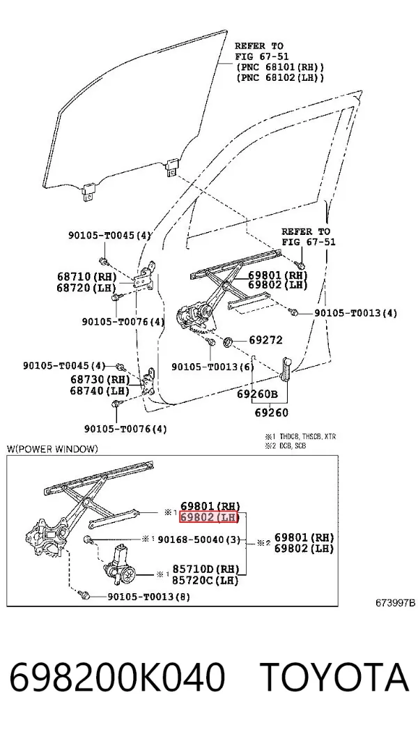 Mecanismo de acionamento de vidro da porta dianteira esquerda 698200K040 Toyota