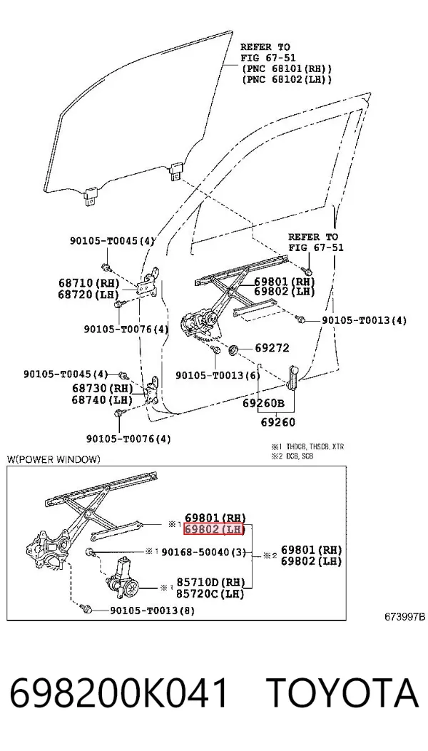 Mecanismo de acionamento de vidro da porta dianteira esquerda 698200K041 Toyota
