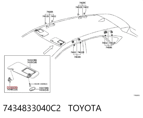 Fixador de pala contra o sol 7434833040C2 Toyota