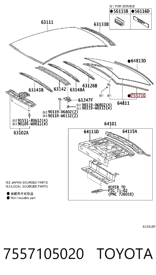 Moldura de vidro traseiro 7557105020 Toyota