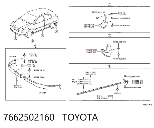 Protetor de lama traseiro direito 7662502160 Toyota