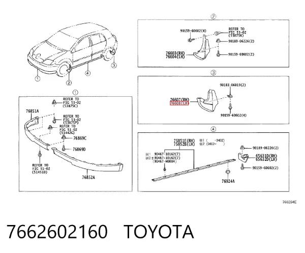 Protetor de lama traseiro esquerdo 7662602160 Toyota