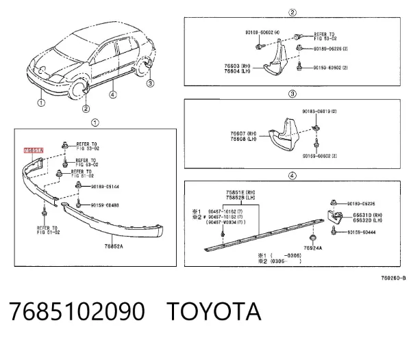Spoiler direito do pára-choque dianteiro 7685102090 Toyota