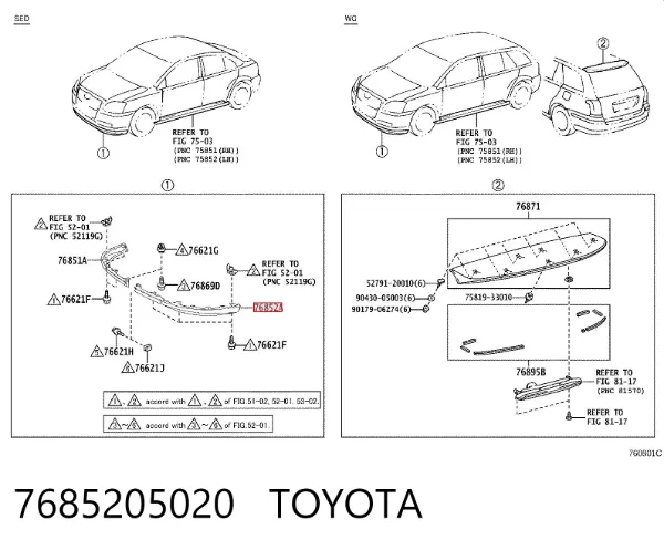 Spoiler esquerdo do pára-choque dianteiro 7685205020 Toyota