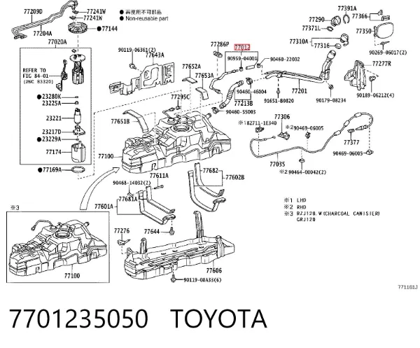 Gargalo de enchimento do tanque de combustível 7701235050 Toyota