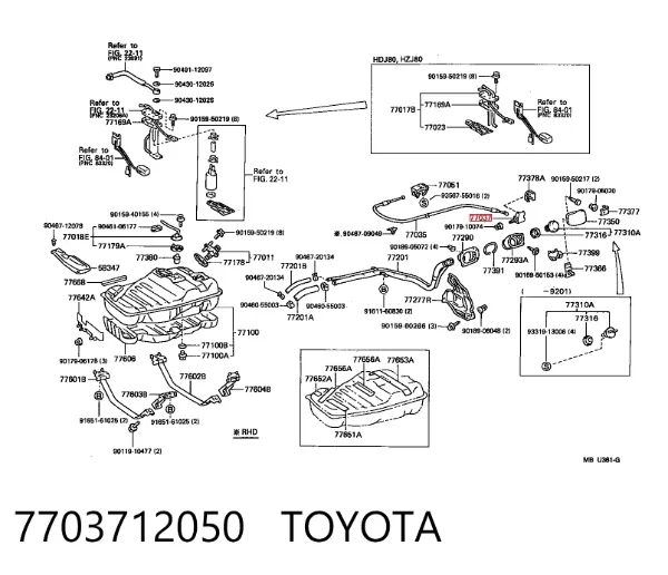 Fecho de abertura do alcapão do tanque de combustível 7703712050 Toyota