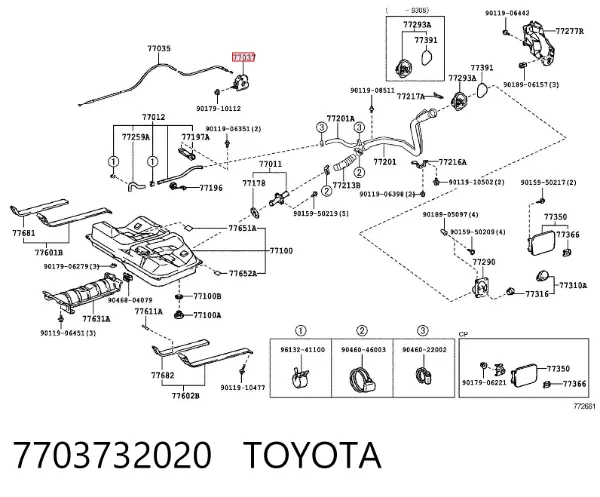 Fecho de abertura do alcapão do tanque de combustível 7703732020 Toyota