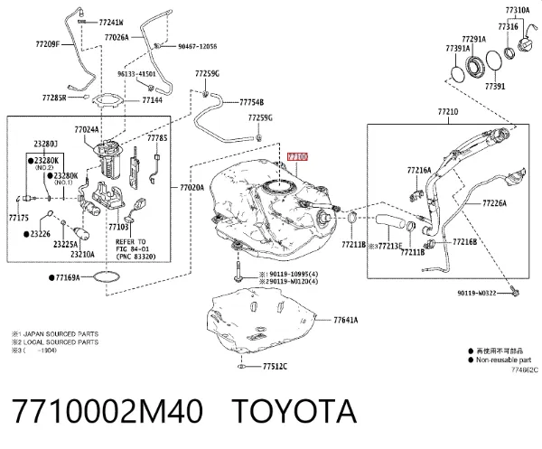 Tanque de combustível 7710002M40 Toyota