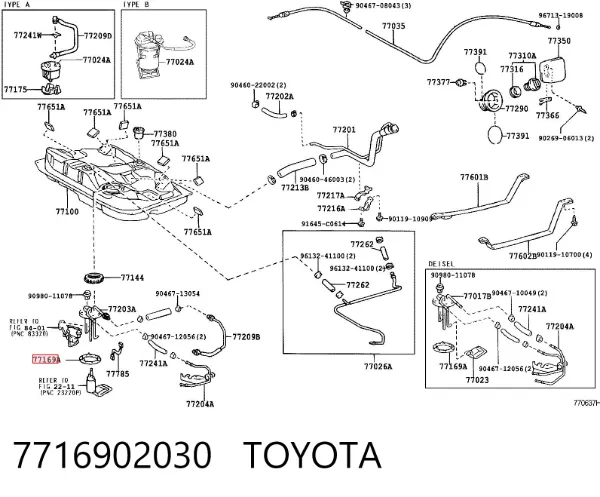 Vedante de sensor do nível de combustível/da bomba de combustível (tanque de combustível) 7716902030 Toyota
