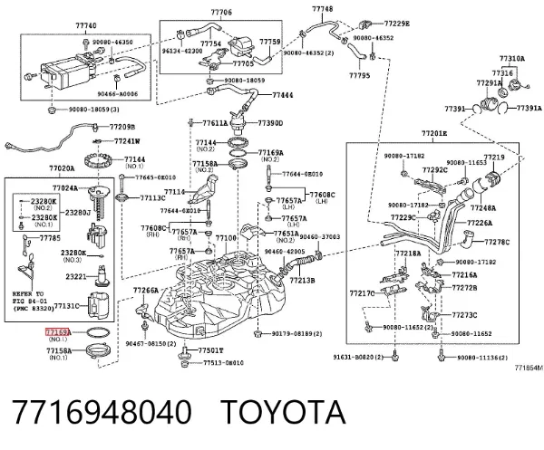 Vedante de caixa de filtro de combustível 7716948040 Toyota