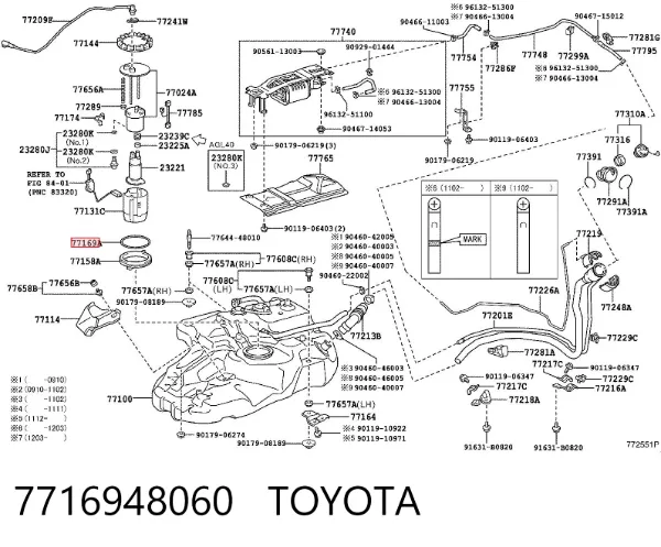 Vedante de caixa de filtro de combustível 7716948060 Toyota