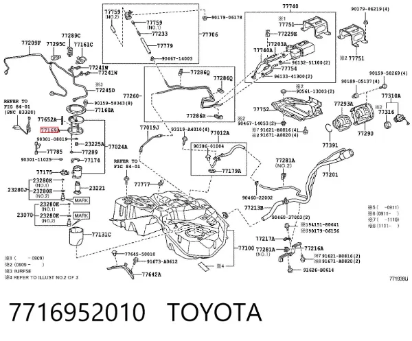 Vedante de sensor do nível de combustível/da bomba de combustível (tanque de combustível) 7716952010 Toyota