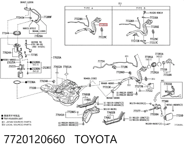Gargalo de enchimento do tanque de combustível 7720120660 Toyota