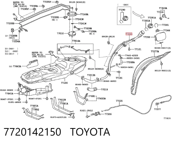 Cano derivado de tanque, para o gargalo de enchimento 7720142150 Toyota
