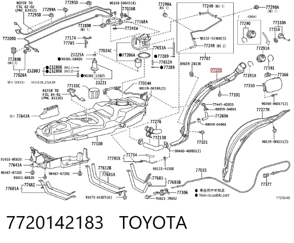Gargalo de enchimento do tanque de combustível 7720142183 Toyota
