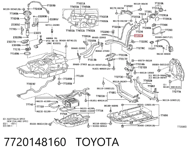 Gargalo de enchimento do tanque de combustível 7720148160 Toyota