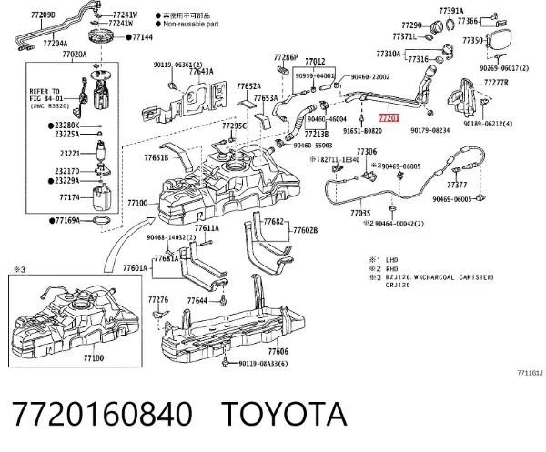 Gargalo de enchimento do tanque de combustível 7720160840 Toyota