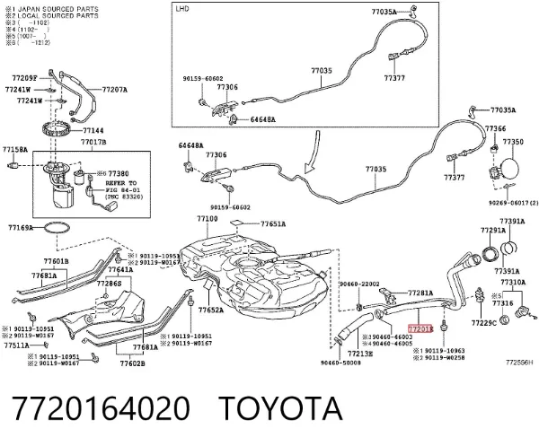 Gargalo de enchimento do tanque de combustível 7720164020 Toyota