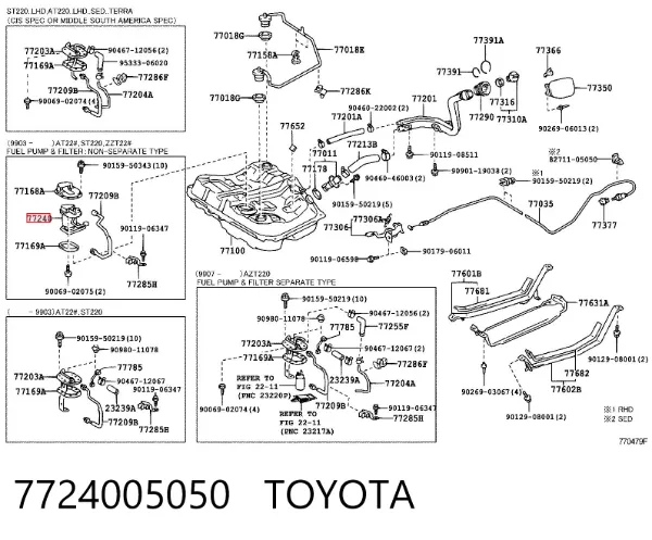 Módulo de bomba de combustível com sensor do nível de combustível 7724005050 Toyota