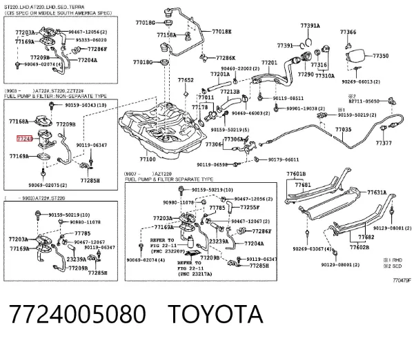 Módulo de bomba de combustível com sensor do nível de combustível Toyota Avensis I