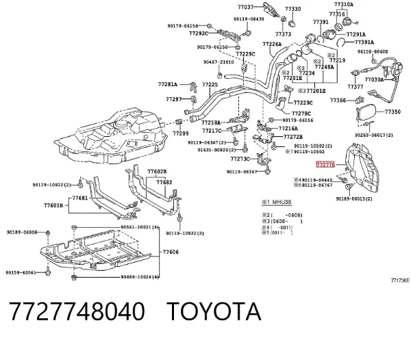 Proteção do gargalo de enchimento de combustível 7727748040 Toyota