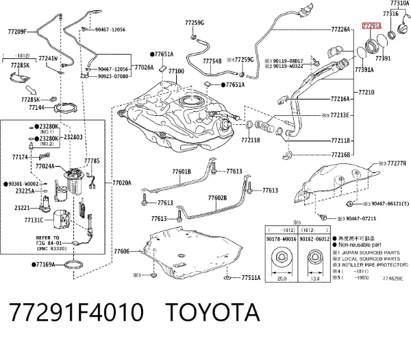 Caixa de gargalo de enchimento do tanque de combustível 77291F4010 Toyota