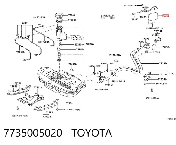 Alcapão do tanque de combustível 7735005020 Toyota