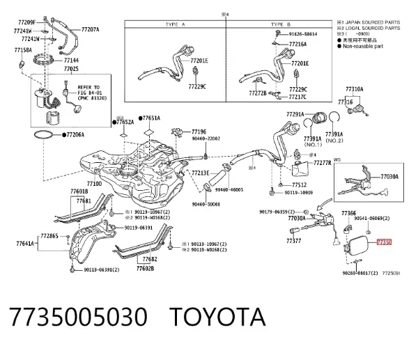 Alcapão do tanque de combustível 7735005030 Toyota