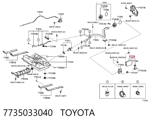Alcapão do tanque de combustível 7735033040 Toyota