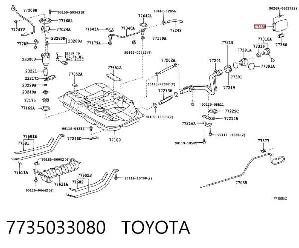 Alcapão do tanque de combustível 7735033080 Toyota