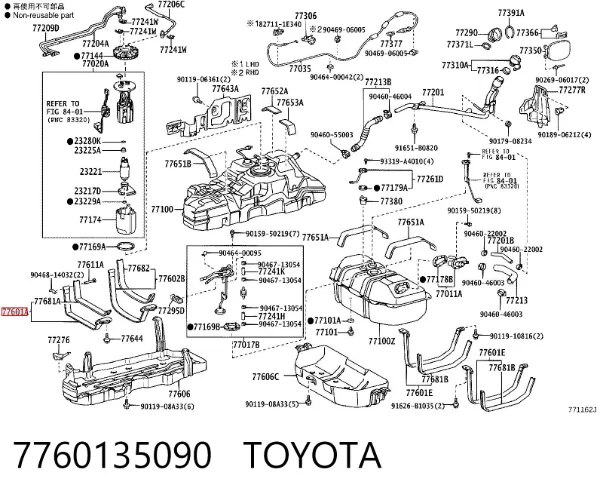 Consola de tanque de combustível 7760135090 Toyota