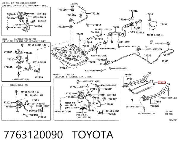 Proteção de fundo, do tanque de combustível 7763120090 Toyota