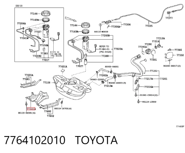 Proteção de fundo, do tanque de combustível 7764102010 Toyota