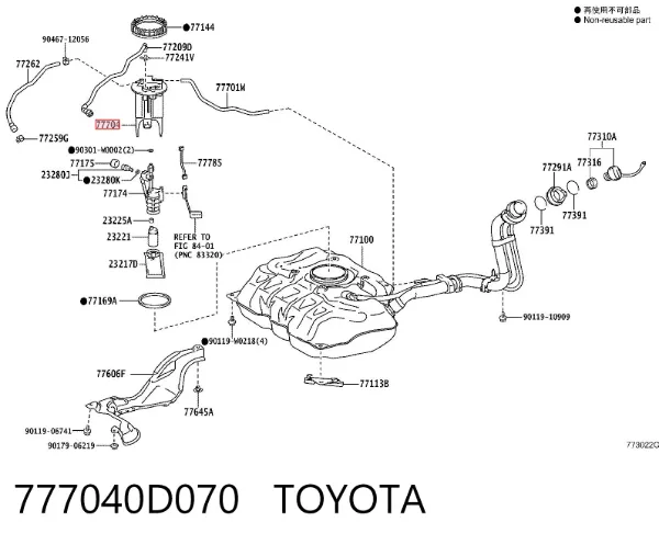 Módulo de bomba de combustível com sensor do nível de combustível 777040D070 Toyota