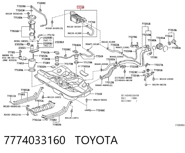 Caixa de filtro de combustível 7774033160 Toyota