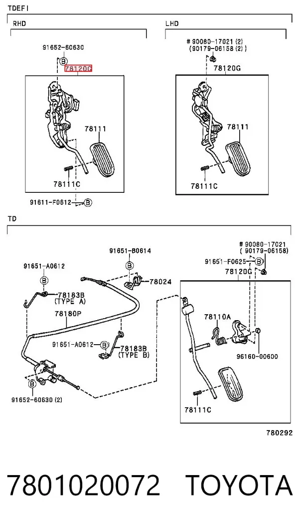 Pedal de gás (de acelerador) 7801020072 Toyota