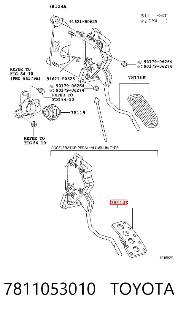 Pedal de gás (de acelerador) 7811053010 Toyota