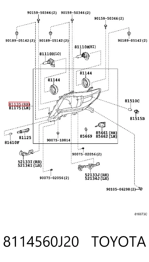 Luz direita 8114560J20 Toyota