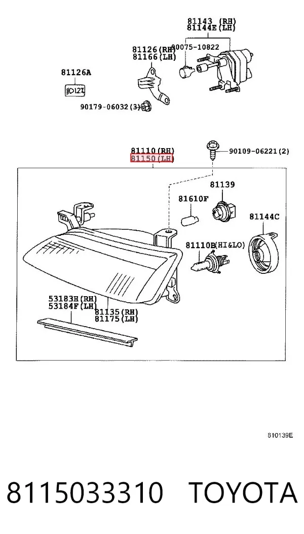 Luz esquerda 8115033310 Toyota