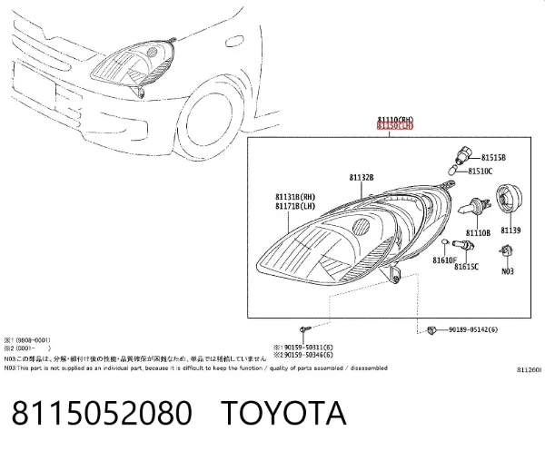Luz esquerda 8115052080 Toyota