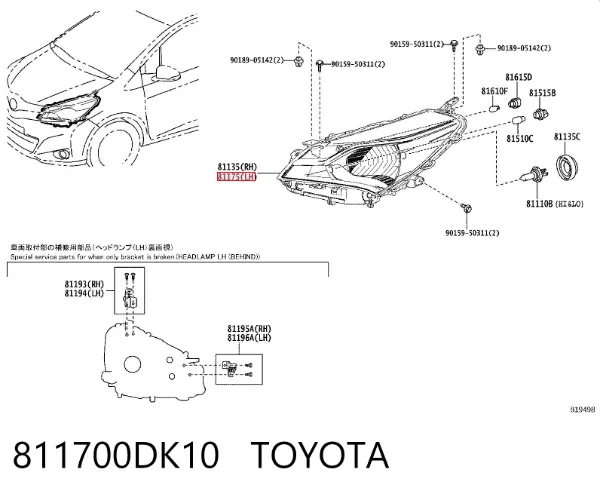 Luz esquerda 811700DK10 Toyota