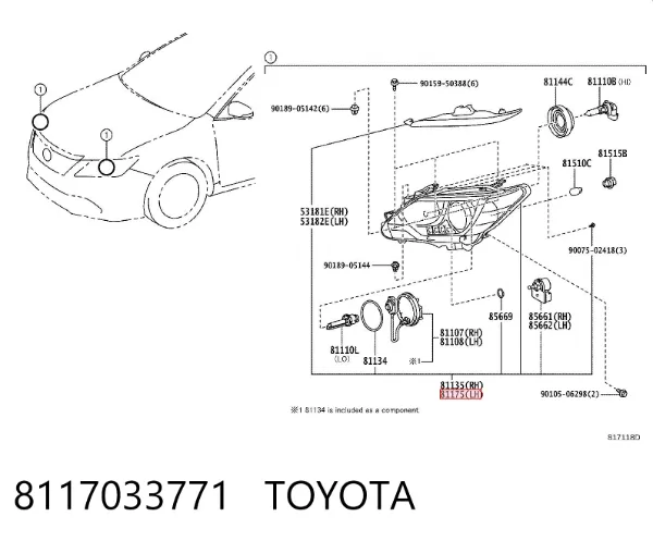 Luz esquerda 8117033771 Toyota